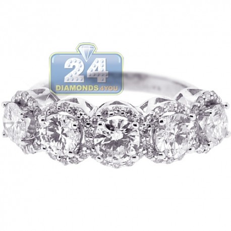 18K White Gold 2.72 ct Five Round Diamond Womens Ring