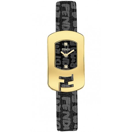 F302421011D1 Fendi Chameleon Black Graffiti Dial Yellow Gold Case Watch 18mm