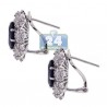 Womens Sapphire Diamond Huggie Earrings 18K White Gold 8.07 ct