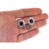 Womens Sapphire Diamond Huggie Earrings 18K White Gold 8.07 ct