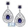 Womens Sapphire Diamond Dangle Earrings 18K White Gold 10.65 ct