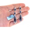 Womens Blue Sapphire Diamond Drop Earrings 18K White Gold 5.31 ct