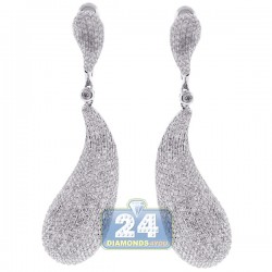 14K White Gold 9.49 ct Diamond Pave Womens Dangle Earrings