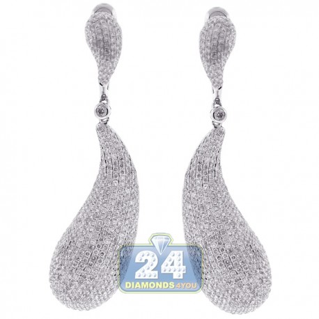 Womens Diamond Pave Teardrop Earrings 14K White Gold 9.49 ct