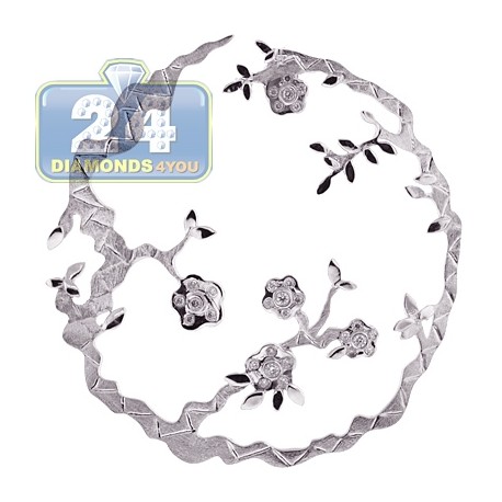 Womens Diamond Filigree Floral Pendant Matte 18K White Gold