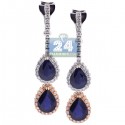 18K Two Tone Gold 11.47 ct Blue Sapphire Diamond Drop Earrings