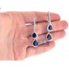 Womens Sapphire Diamond Double Drop Earrings 18K Gold 11.47 ct