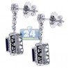 Womens Blue Sapphire Diamond Drop Earrings 18K White Gold 3.17 ct