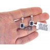 Womens Blue Sapphire Diamond Drop Earrings 18K White Gold 3.17 ct
