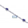 Womens Pear Sapphire Diamond Halo Bracelet 18K White Gold 3.81 ct