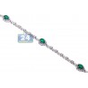 Womens Pear Emerald Diamond Halo Bracelet 18K White Gold 3.40 ct