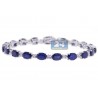 Womens Blue Sapphire Diamond Bracelet 18K White Gold 19.63 ct 7.5"