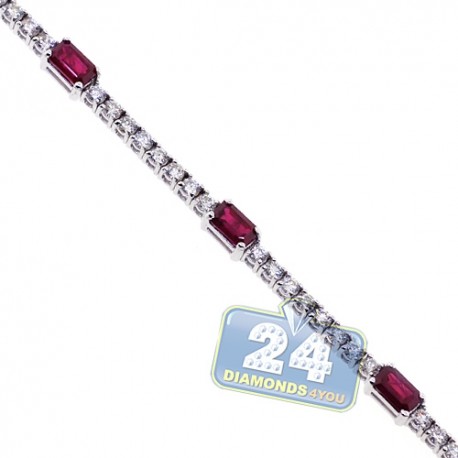 Womens Ruby Diamond Tennis Bracelet 18K White Gold 2.41 ct 7.25"