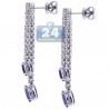 Womens Blue Sapphire Diamond Double Drop Earrings 18K White Gold