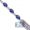 Womens Diamond Blue Sapphire Tennis Necklace 18K White Gold