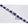 Womens Blue Sapphire Diamond Tennis Necklace 18K White Gold 16.5"