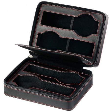 Diplomat Black Leather Four Watch Zippered Travel Case 31-468