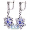 Womens Tanzanite Diamond Flower Earrings 18K White Gold 4.97 ct