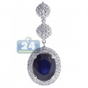 18K White Gold 5.32 ct Sapphire Diamond Womens Drop Pendant