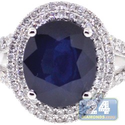 18K White Gold 5.63 ct Blue Sapphire Diamond Womens Ring