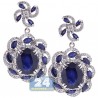 Womens Blue Sapphire Diamond Drop Earrings 18K White Gold 8.73 ct