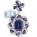 18K White Gold 6.74 ct Sapphire Diamond Womens Flower Pendant