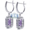 Womens Amethyst Diamond Drop Earrings 18K White Gold 4.88 ct