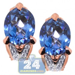 Womens Blue Topaz Diamond Huggie Earrings 18K Rose Gold 10.99 ct