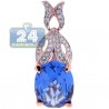 Womens Blue Topaz Diamond Drop Pendant 18K Rose Gold 13.88ct