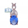 Womens Blue Topaz Diamond Drop Pendant 18K Rose Gold 13.88ct