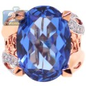 18K Rose Gold 13.97 ct Blue Topaz Diamond Womens Ring
