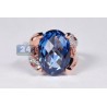 18K Rose Gold 13.97 ct Blue Topaz Diamond Womens Ring