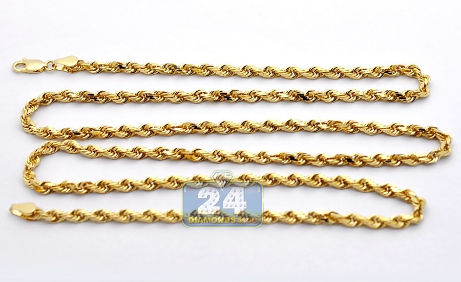 Nuragold 14K Solid Yellow Gold Men's 3mm Diamond Cut Rope Chain Necklace – 22", 15.1g, Lobster Clasp