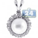 18K White Gold 0.48 ct Diamond 10 mm Pearl Womens Pendant
