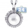 Womens Diamond 10mm Pearl Drop Pendant 18K White Gold 0.48ct