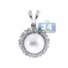 Womens Diamond 10mm Pearl Drop Pendant 18K White Gold 0.48ct