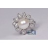 18K White Gold 1.66 ct Diamond 10 mm Pearl Womens Ring