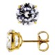 14K Yellow Gold 2.50 ct Round White CZ Push Stud Earrings 7 mm
