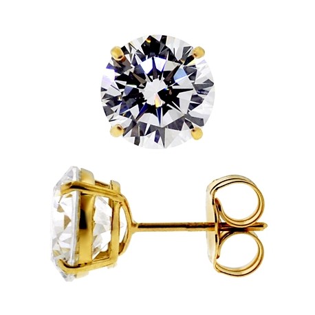 14K Yellow Gold 5.50 ct Round White CZ Push Back Womens Stud Earrings 9 mm