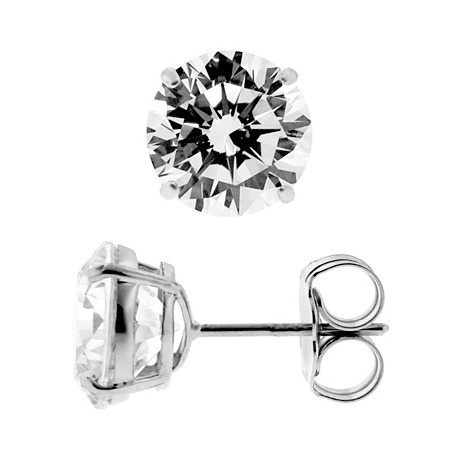 14K White Gold 0.50 ct Round CZ Push Back Womens Stud Earrings 4 mm