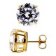 14K Yellow Gold 13 ct White Round CZ Push Stud Earrings 12 mm
