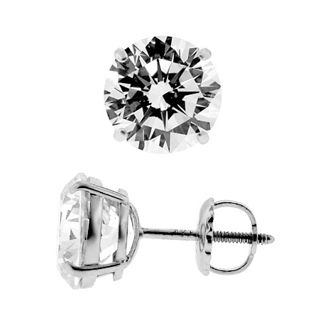 14K White Gold 0.50 ct Round CZ Screw Back Womens Stud Earrings 4 mm