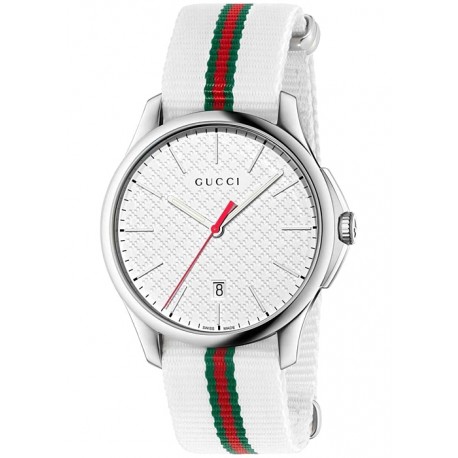 Gucci G-Timeless Web Nylon White Dial Mens Watch YA126322