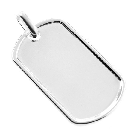 Italian Silver Framed ID Dog Tag Mens Pendant 1 7/8 Inches