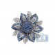 14K White Gold 1.52 ct Blue Sapphire Diamond Flower Ring