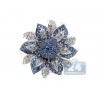 14K White Gold 1.52 ct Blue Sapphire Diamond Flower Cocktail Ring