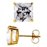 14K Yellow Gold 1.40 ct Princess CZ Push Back Womens Stud Earrings