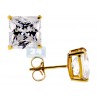 14K Yellow Gold 1.40 ct Princess CZ Push Back Womens Stud Earrings