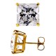14K Yellow Gold 11.10 ct Princess CZ Push Back Stud Earrings