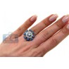 14K White Gold 1.00 ct Diamond Blue Sapphire Flower Cocktail Ring